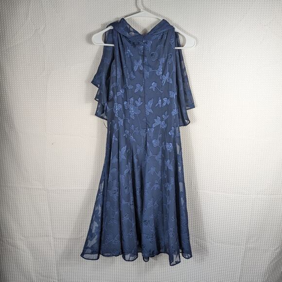 Gabby Skye 10 Blue Floral Chiffon Overlay Sleeveless Midi Dress Lined Event - Picture 2 of 4